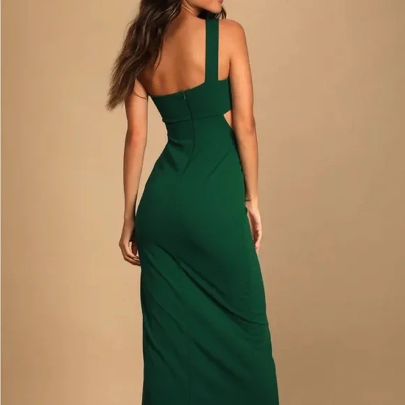 Simply beautiful dark green one shoulder cutout maxi dress - Picture 3 of 8